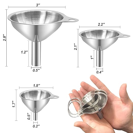 Anaeat Stainless Steel Mini Kitchen Funnel Set, 3 Pack Durable Metal Filling Funnels for Transferring Liquid, Dry ingredients, Cosmetic Lotion, Fluid, Spices, Powder - Food-Grade & High Heat Resistant - Image 6