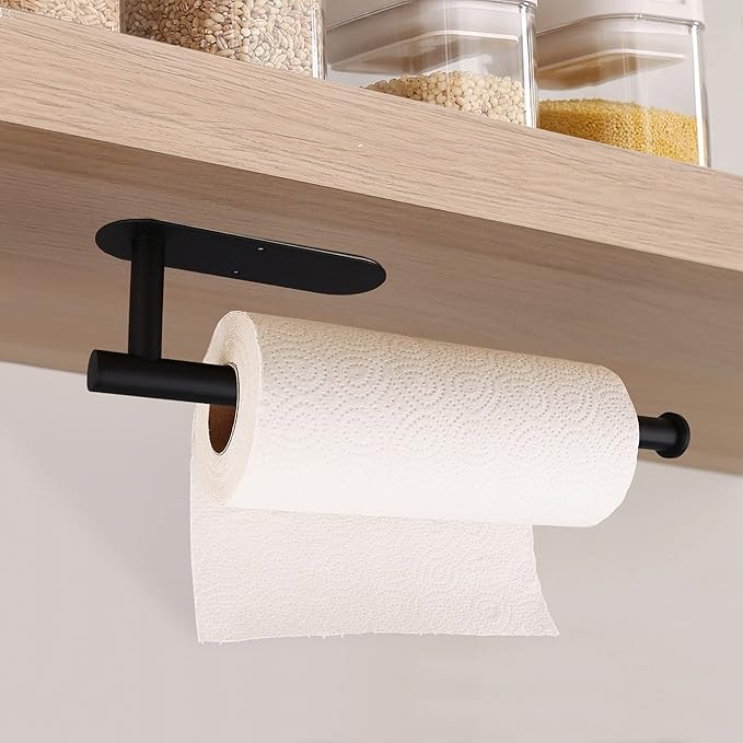 Paper Towel Holders-Blcak,Paper Towels Rolls - for Kitchen,Paper Towels Bulk- Self-Adhesive Under Cabinet,Both Available in Adhesive and Screws,Stainless Steel(Black 2PC) - Image 3