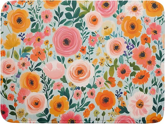 Watercolor Flower Dish Drying Mat - Pink Floral Drying Mat for Kitchen Counter 18 X 24 In by Giwawa
