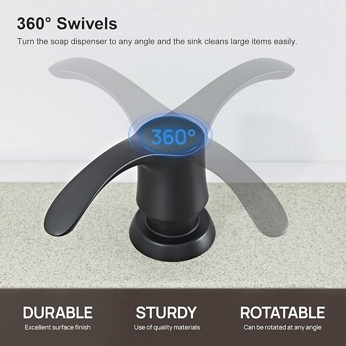 GAGALIFE Kitchen Sink Soap Dispenser with 17 Ounce Large Bottle, Built in Sink Soap Dispenser (Matte Black) Soap Dispenser for Kitchen Sink Refill from Top, G080B