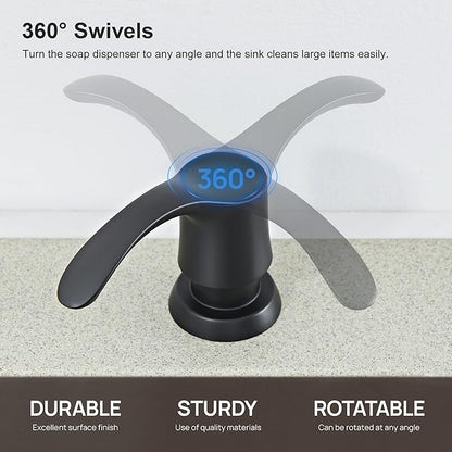 GAGALIFE Kitchen Sink Soap Dispenser with 17 Ounce Large Bottle, Built in Sink Soap Dispenser (Matte Black) Soap Dispenser for Kitchen Sink Refill from Top, G080B