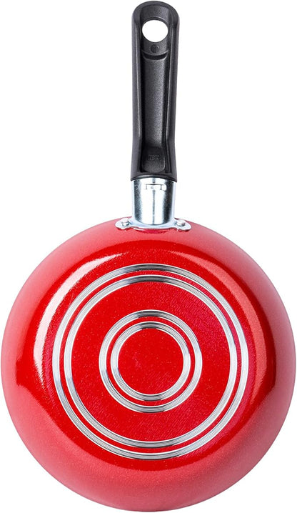 Ekco 3-Piece Frying Pan Set (7.1, 7.9 & 9.4 IN) For all Stovetops, Dishwasher Safe - Lightweight Aluminum Skillets, Non-Stick & Riveted Bakelite Handle (Hippie Chick Red & Blue) PFOA & PTFE Free