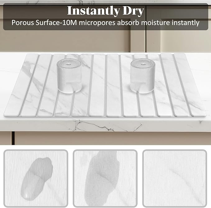 Large Stone Dish Drying Mats for Kitchen Counter, 28"(L)×16"(W) Marble-Pattern, Collapsible Quick Drying Dish Mats, Ultra Absorbent Diatomaceous Earth Mats for Dishes , Match Any Countertop - Image 4