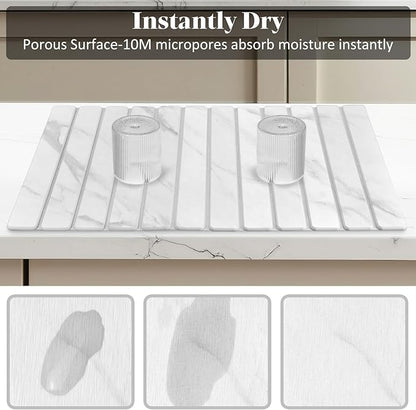 Large Stone Dish Drying Mats for Kitchen Counter, 28"(L)×16"(W) Marble-Pattern, Collapsible Quick Drying Dish Mats, Ultra Absorbent Diatomaceous Earth Mats for Dishes , Match Any Countertop - Image 4