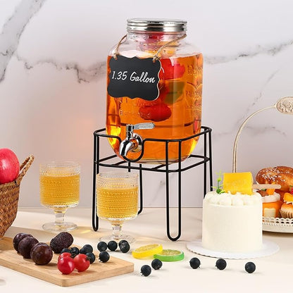 Drink Dispenser 1.35 Gallon Glass Beverage Dispenser with Stand & Stainless Steel Spigot, Drink Dispensers for Parties with Fruit Infuser for Lemonade, Iced Tea, Juice, Laundry Detergent - Image 4