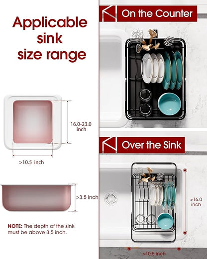 Sakugi Dish Drying Rack in Sink - Expandable Stainless Steel Dish Rack Over The Sink, Kitchen Sink Drain Strainer with Cutlery Holder & Cup Holders, 15.2 x 10.0 x 4.2 Inch, Black - Image 2