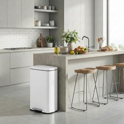 13.2 Gal Kitchen Trash Can, 50L Recycling or Garbage Bin, Brushed Stainless Steel Waste Basket, Soft&Quiet Close Dustbin, with Step-On Pedal, Removable Inner Bucket, for Home, Office, Living Room