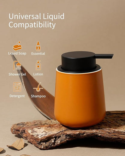 Bosilunlife Ceramic Foaming Soap Dispenser - 12Oz Bathroom Countertop Kitchen Dish Soap Pump Dispenser Foam Soap Dispenser - Orange