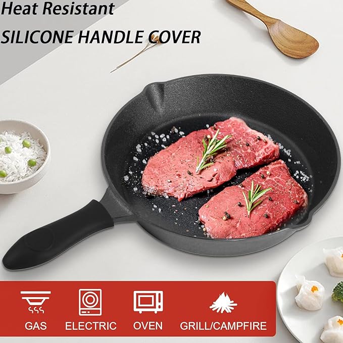 Pre-Seasoned Cast Iron Skillet Set - 3 Piece Frying Pan With Heat-Resistant Handles (6, 8, 10 Inch) for Frying, Saute, Pizza, Oven Safe (Black) - Image 3