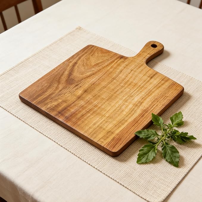 ZeQi Acacia Wood Cutting Board with Handle (15"L x 11"W), Wooden Cutting Boards, Chopping Board, Charcuterie Board, Serving board for Cheese, Bread, Pizza, Vegetables & Fruits - Image 3