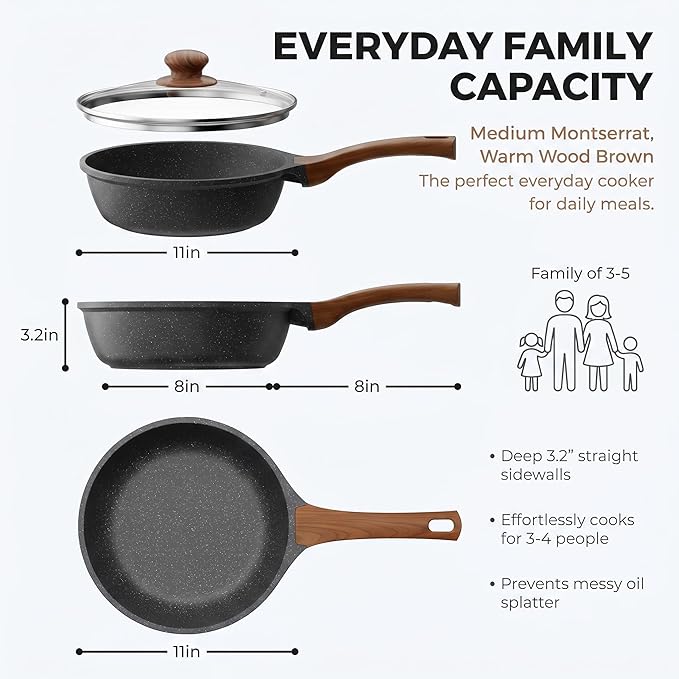 YASHE 11 Inch Nonstick Saute Pan with Glass Lid, 4.5 QT Large Deep Skillet & Frying Pan, Healthy Granite Stone Cookware for Family, One Pan Replaces Five, Induction Compatible, PFOA Free