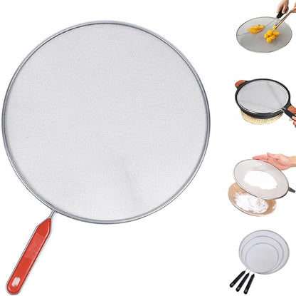 Splatter Screen for Frying Pan, Stainless Steel Grease Splatter Guard Splatter Screen Set Fine Mesh Stainless-Steel Grease Splatter Guard For Pots, Pans, and Skillets (Red-10IN) by HISKI