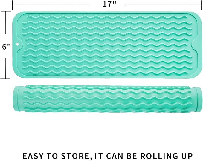 MicoYang Silicone Dish Drying Mat for Multiple Usage,Easy clean,Eco-friendly,Heat-resistant Silicone Mat for Kitchen Counter,Sink,Bar,Bottle,or Cup Mint M 17 inches x 6 inches - Image 2