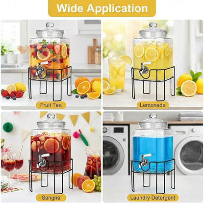 Drink Dispenser, Drink Dispensers for Parties, 1 Gallon Glass Beverage Dispenser with Stand and Glass Lid, 100% Leakproof Spigot, Ideal for Lemonade, Juice, Iced Tea, Laundry Detergent - Image 2