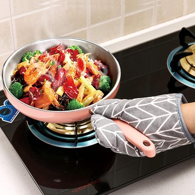 WinChange Oven Mitts and Potholders BBQ Gloves-Oven Mitts and Pot Holders Sets with Recycled Cotton Infill Silicone Non-Slip Cooking Gloves for Cooking Baking Grilling (4-Piece Set,Grey) - Image 3