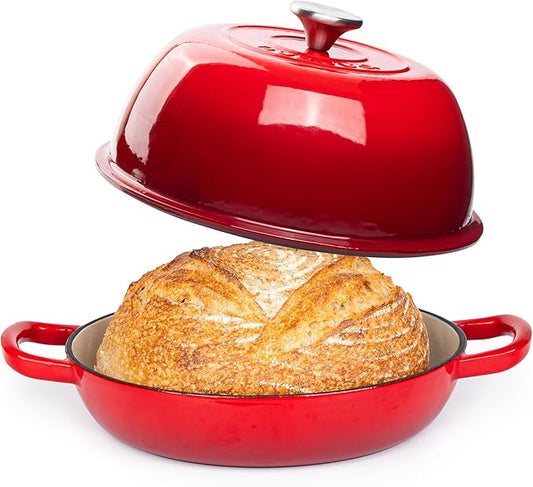 Enamelled Cast Iron Dutch Oven Pot – Dutch Oven For Sourdough Bread Baking – Cast Iron Bread Pot – Red, 6 Quarts, 26cm – by Nuovva by Nuovva