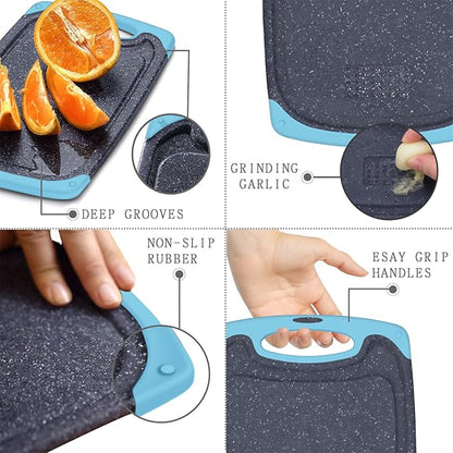 Plastic Cutting Board, 3 Pieces Dishwasher Safe Cutting Boards with Juice Grooves, Easy Grip Handle, Non-Slip, with Grinding Area for Grinding Garlic and Ginger（aqua） - Image 4