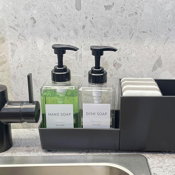Clear Soap Dispenser with Waterproof Labels, Thickened Plastic Hand Soap Dispenser for Bathroom, Kitchen Dish Washing Liquid Bottles, Shampoo and Conditioner Bottles with Funnel (15oz 2Pack Clear) - Image 8
