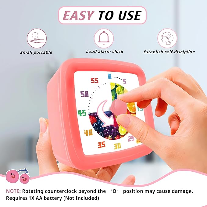 Visual Timer for Kids 60 Minute, Fruit Themed Silent Countdown Clock for Girls & Boys, Time Management Tool for Classroom, Kitchen, Toddler ADHD, Autism, Study, Pomodoro
