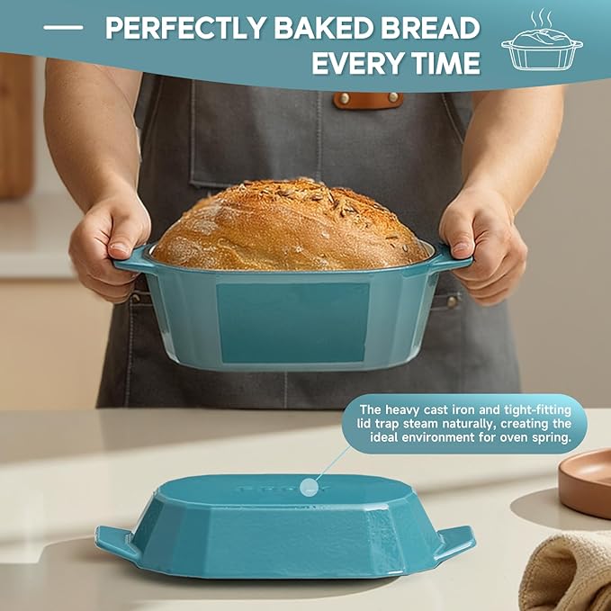 Enameled Cast Iron Sourdough Bread Oven – Dutch Oven for Sourdough, Oval Cast Iron Bread Pan with Lid，Loaf Cast Iron Dutch Oven for Baking (3.3QT-Blue） - Image 6