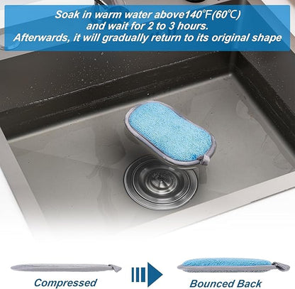 Dual-Sided Multi-Purpose Scrub Sponges, Non-Scratch Dishwashing Sponges for Kitchen, Reusable Microfiber Sponge for Efficiently Cleaning Dishes, High Density Sponge Inside (6 Pack, Large) Gray-Blue - Image 3