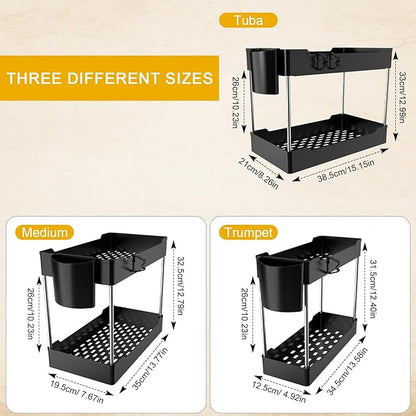 3 Pack Under Sink Organizers and Storage, 2 Tier Bathroom Cabinet Organizer Shelf with Hanging Cups for Kitchen & Bathroom (Black) - Image 3