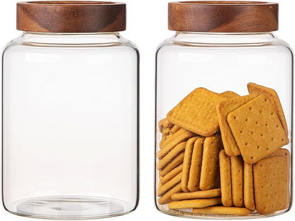 2 PCS Large Glass Jars with Wooden Airtight Lid 60 oz /1800ml,Clear Ground Coffee Bean Storage Canister with Screw Lid Glass Food Contianer for Pantry Sugar Tea Spice Cookies Salts (1800ml/60oz-2PACK) - Image 3