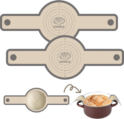 Silicone Bread Sling for Dutch Oven, Non-Stick & Easy to Clean Bread Baking Mat Set, 2 Pcs Reusable Bread Sling with Long Handle to Transfer Sourdough (Gray, 2PCS Round) by Dwavele