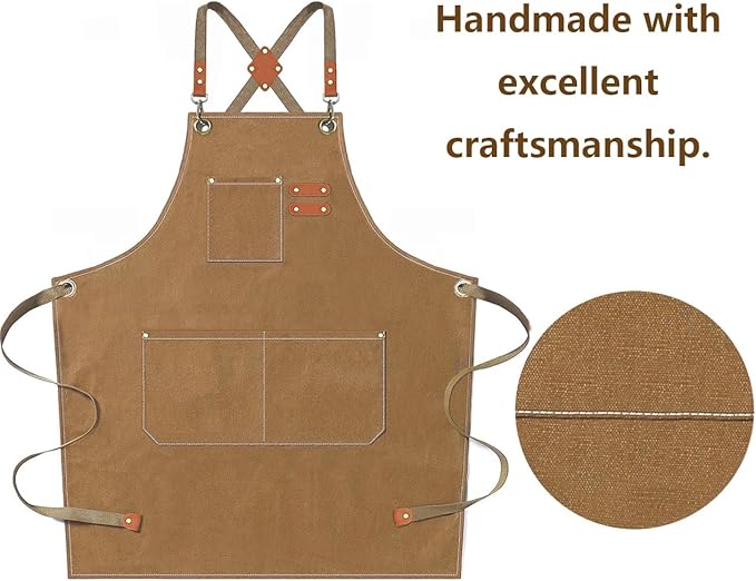 AFUN Chef Aprons for Men Women with Oversized Pockets, 16-Ounce Cotton Canvas Cross Back Heavy Duty Work Apron (Brown) - Image 5