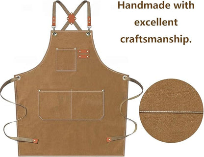 AFUN Chef Aprons for Men Women with Oversized Pockets, 16-Ounce Cotton Canvas Cross Back Heavy Duty Work Apron (Brown) - Image 5