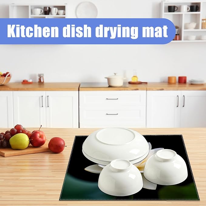 White Louts Flower Dish Drying Mat for Kitchen Counter Floral Drying Pad Absorbent Reversible Dish Drainer Rack Mats Draining Pad 18"x24"Inch - Image 6