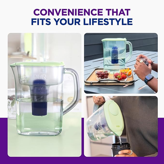 PUR 7-Cup Water Pitcher, 1 Genuine Filter, Cleaner, Great-tasting Water, Dishwasher Safe, Powerful, Faster Filtration, LockFit Cap Design - Lime - Image 6