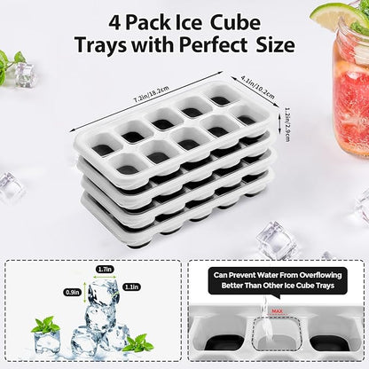DOQAUS Ice Cube Tray with Lids - 4 Pack Stackable Silicone Ice Trays for Freezer, BPA & LFGB Safe, Easy Release for Kitchen, RV, Cocktail, Coffee, Soup & Food - Image 5