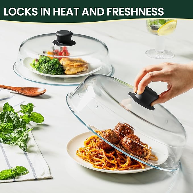 2 in 1, Glass Microwave Splatter Cover for Food & Microwave Place Mat, Plate Splatter Guard Lid with Easy Grip Silicone Handle Knob, Borosilicate Glass with Vent Hole, Food Grade, No Plastic, 10in - Image 6