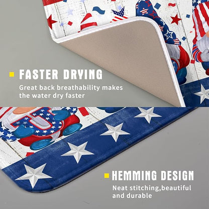 Giwawa 4th of July Gnomes Dish Drying Mat 16x18 inch Patriotic Elf Usa Stars Dish Drainer Mats Independece Day Small Microfiber Dish Drying Pad for Kitchen Countertop Holiday Decor