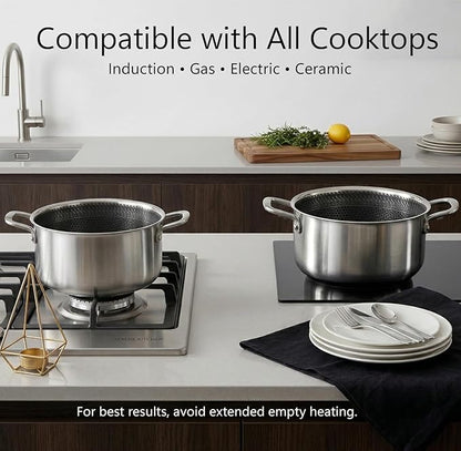 4.6 Qt Stainless Steel Stock Pot with Lid, 3-Ply 18/10 Hybrid Honeycomb Nonstick Soup Pot, 9.4 Inch Induction Pasta Pot for Simmering, Boiling & Stewing