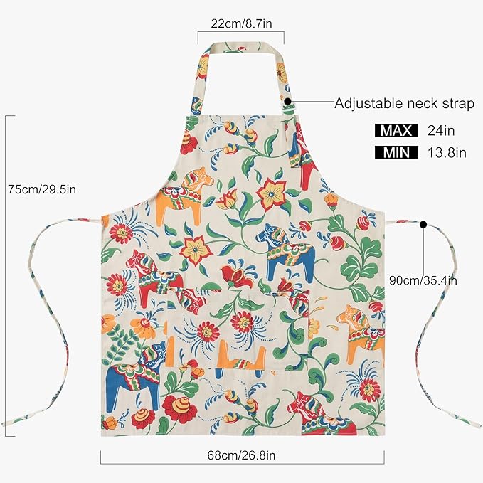 DILLMAN Aprons for Women with Pockets Cotton Linen Cooking Kitchen Baking Soft Durable Floral Gardening Apron - Image 3
