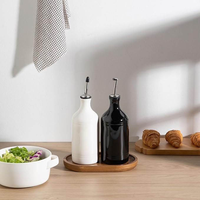 Sweejar Ceramic Olive Oil Dispenser Bottle Set, Opaque Oil Cruet Protects to Reduce Oxidation, Suitable For Storage Of Vinegar, Soy Sauce & Other Liquids,Pack of 2,15.5 Fl Oz（White Black） - Image 5