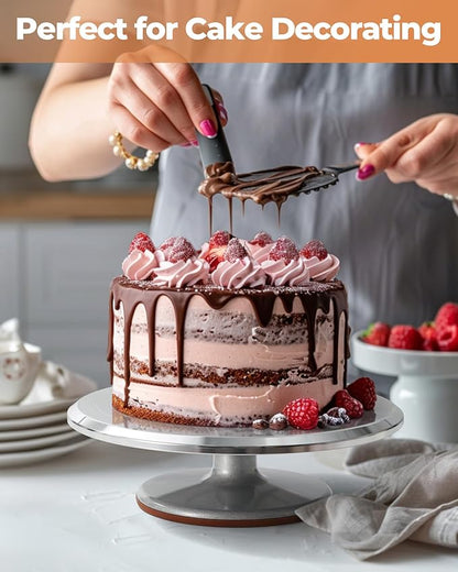 Kootek Aluminium Cake Turntable Set, Baking Tools with Revolving 12" Cake Stand for Decorating, 12.7" Offset Spatula, 3 Stainless Steel Frosting Icing Smoother, Cake Serve Cake Decorating Kit Supplies - Image 6