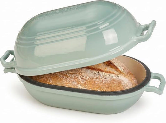 Enameled Cast Iron Dutch Oven for Sourdough Bread Baking,11 x 7 Inch Oval Cast Iron Bread Pan with Lid,Dutch Oven for Homemade Sourdough Baking,5 QT Meatloaf Pan,Oven Safe