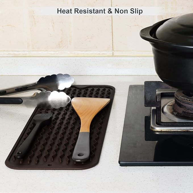 ZLR Silicone Sponge Holder & Sink Caddy Tray (6" x 17") - Narrow Dish Drying Mat for Kitchen Counter - Waterproof Soap Dispenser Organizer, Non-Slip Bathroom Vanity Tray (Coffee) - Image 9
