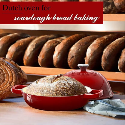 Enamelled Cast Iron Dutch Oven Pot – Dutch Oven Pot with Lid For Sourdough Bread Baking – Cast Iron Bread Oven – Red, Umite Chef 6QT Pot with Lid & Cotton Potholders - Image 8