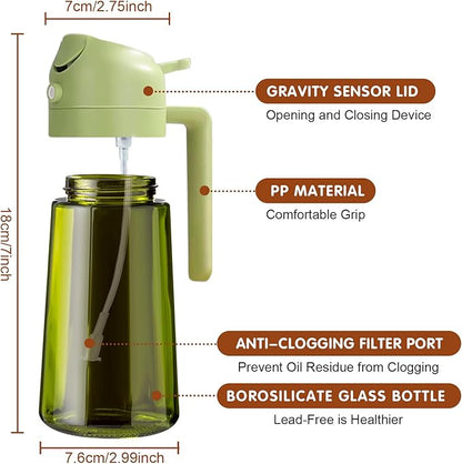 YARRAMATE 2PCS 16oz/470ml Oil Sprayer for Cooking with Stickers, Food-Grade 2 in 1 Olive Oil Dispenser Bottle for Kitchen, Premium Dark Green Glass Oil Bottle for Air Fryer, BBQ (White & Green) - Image 7