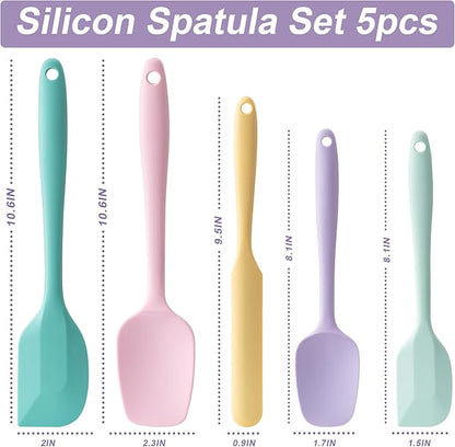 Silicone Spatula Set, 5 Piece Food Grade Rubber Spatulas for Baking, Cooking, and Mixing High Heat Resistant Non Stick Dishwasher Safe BPA-Free (Multicolor 3) - Image 2
