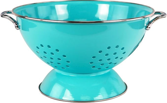 Reston Lloyd Calypso Basics Extra Large Enameled Colander with Solid Base, Strainer Basket with Handles, for Pasta, Berries, Vegetables, Fruit, 7 Quart, Turquoise ( 224oz/ 6.6 L)