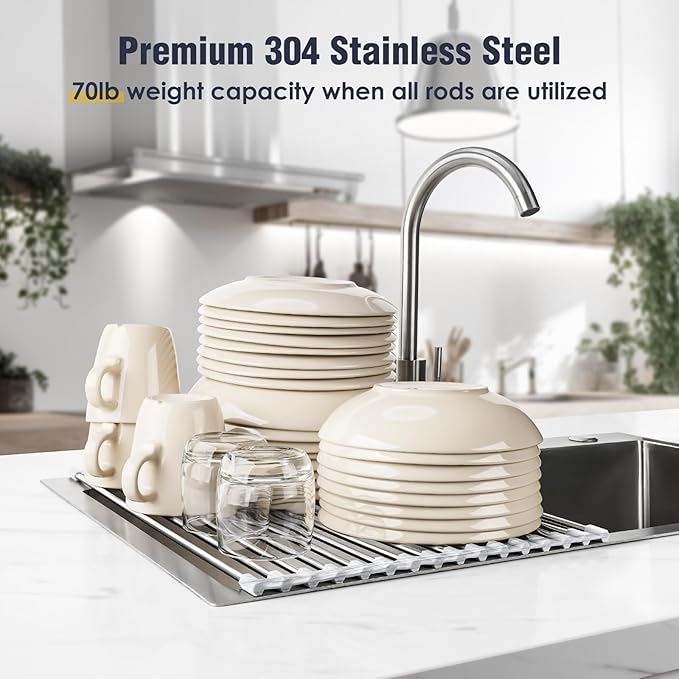 Tomorotec Stainless Steel Roll-Up Dish Drying Rack Marble Color Silicone Edges, Foldable Kitchen Rack Heat Resistant Trivet Supports up to 70 lbs, Food Safe for Dishes, Cookware & More - Image 5