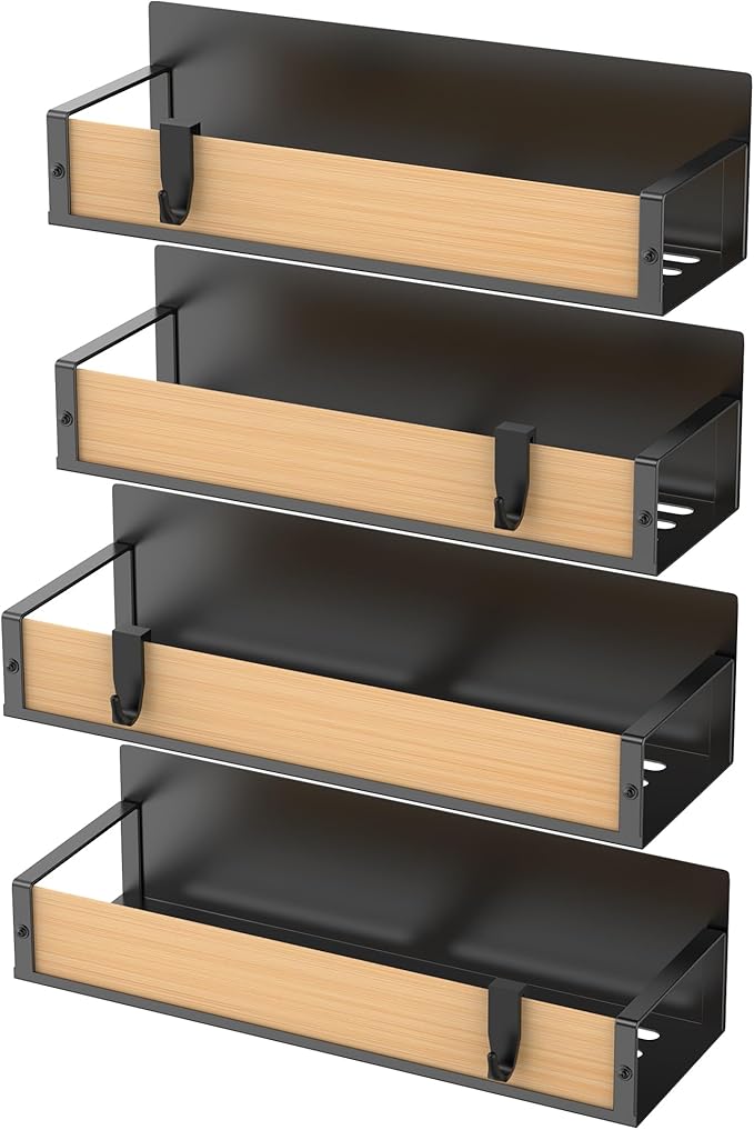 HuggieGems 4 Pack Magnetic Spice Storage Rack Organizer for Refrigerator and Oven, Wood Fridge Organizers and Storage - Image 5