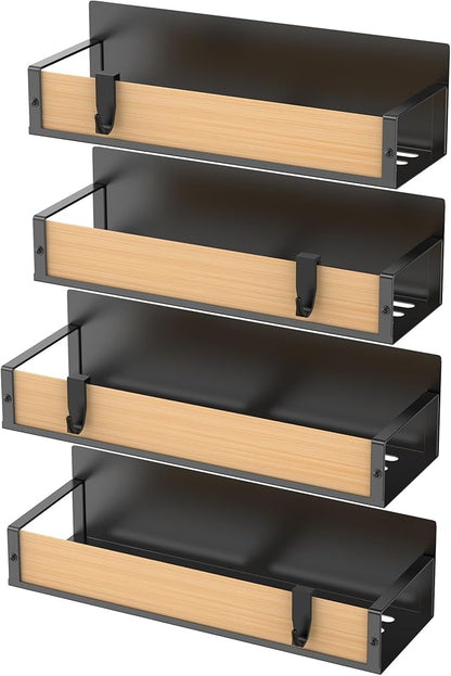 HuggieGems 4 Pack Magnetic Spice Storage Rack Organizer for Refrigerator and Oven, Wood Fridge Organizers and Storage - Image 5