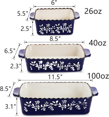 AVLA 3 Pack Ceramic Bakeware Set Porcelain Rectangular Baking Dish Lasagna Pans for Cooking Kitchen Casserole Dishes Cake Dinner 12 x 8.5 x 6 Inches of Baking Pans Banquet and Daily Use Cobalt Blue - Image 2