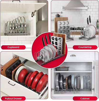 Better Things Home 7.5” Wide 12-Slot Adjustable Large Pan and Pot Lid Organizer with Scratch-Free Pads, Expandable Pot Lid Holder Rack for Cabinet, Pots and Pans Organizer Inside Cabinet - Image 6